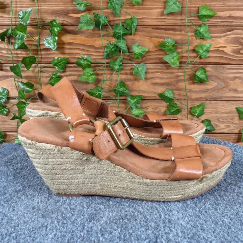Lucky Brand Flora Women Platform Sandal Size 9 Casual Summer Tan‎ Leather Wedge